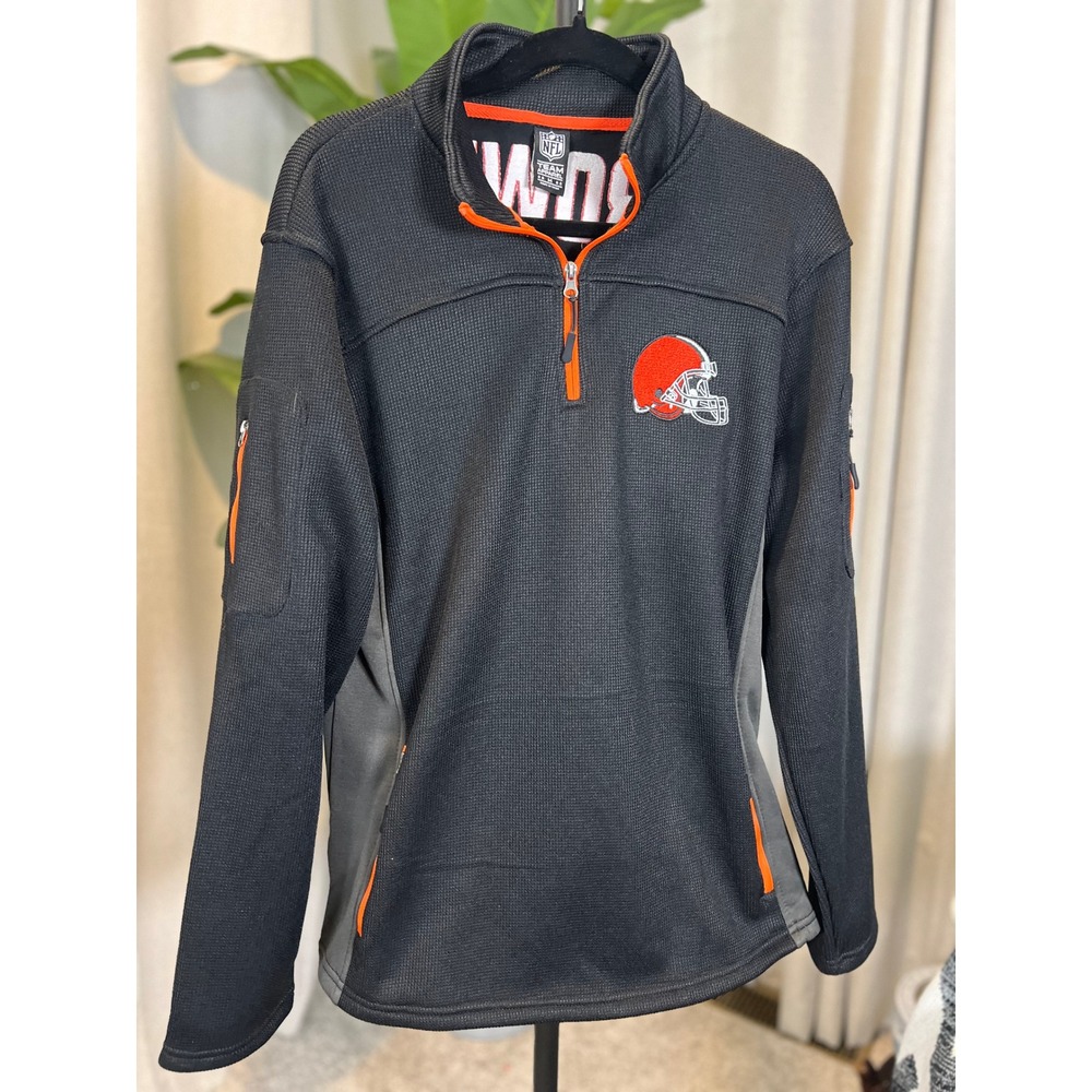 NFL Team Apparel Cleveland Browns Quarter Zip Pullover Black Waffle Knit Mens M